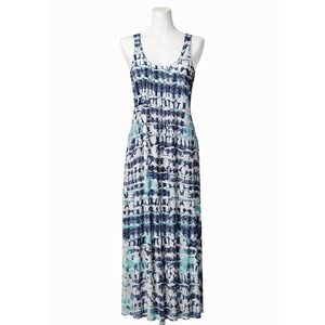 Nicole Miller New York Blue White Abstract Print Keyhole Back Maxi Dress Small